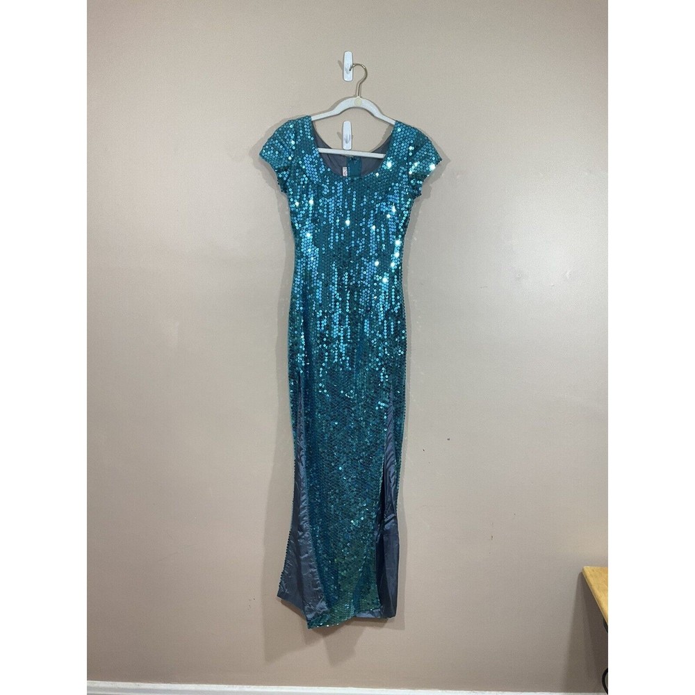 VTG Nadine Womens Sequin Formal Dress Size 3 Blue Pageant 80s Evening Party Glam